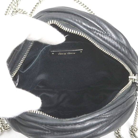 Auth MIUMIU Crossbody Shoulder Bag Black Leather/Silvertone - r10316a - Picture 5 of 14